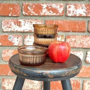 4 Vintage Anchor Hocking Fire-King #1434 Brown Ribbed Glass Ramekin Custard Cups